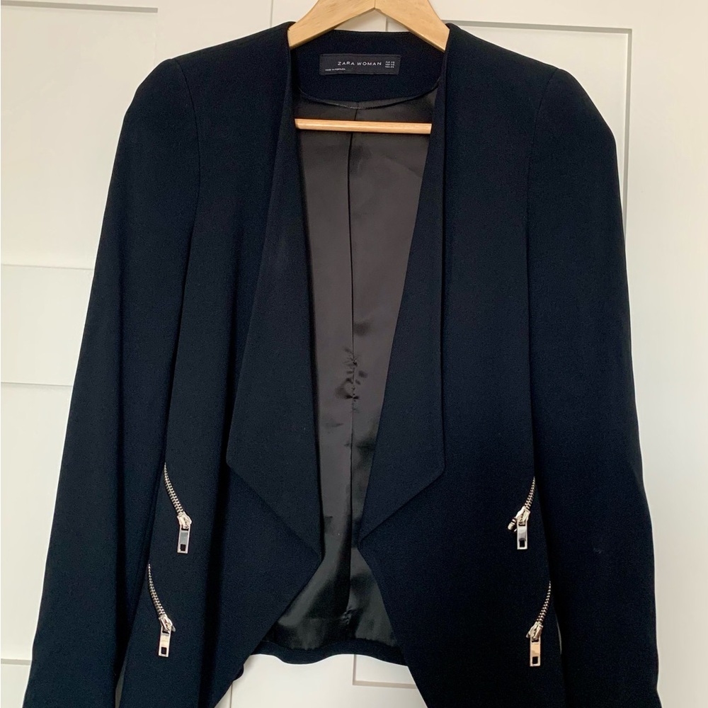 Zara Black Blazer with Silver Zipper Accents